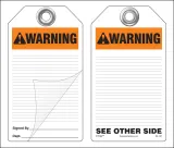 Warning Self-Laminating Peel and Stick Safety Tag (Ansi)