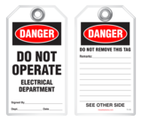 Lockout Safety Tag - Danger, Do Not Operate, Electrical Department