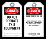 Lockout Safety Tag - Danger, Do Not Operate This Equipment