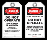 Maintenance Safety Tag - Danger, Men Working On Machinery, Hands Off This Equipment