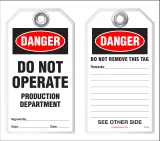 Lockout Safety Tag - Danger, Do Operate, Production Department