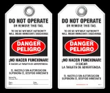 Bilingual Safety Tag - Danger, Peligro, Do Not Operate Or Remove This Tag, No Hacer Funcionar (English/Spanish)