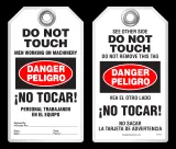 Bilingual Safety Tag - Danger, Peligro, Do Not Touch, Men Working On Machinery, No Tocar! Personal Trabajando En El Equipo (English/Spanish)