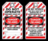 Bilingual Safety Tag - Danger, Peligro, Do Not Operate, Equipment Locked Out By, No Hacer Funcionar (English/Spanish)
