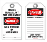 Bilingual Safety Tag - Danger, Homme Travaillant Sur Machinerie, Men Working On Machinery (English/French)