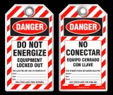 Bilingual Safety Tag - Danger, Do Not Energize, Equipment Locked Out, No Conectar, Equipo Cerrado Con Llave