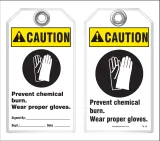Warning Tag - Caution, Prevent Chemical Burn, Wear Proper Gloves (Ansi)