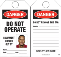 DIY Photo ID Safety Tags, DO NOT OPERATE, EQUIPMENT LOCKED OUT BY  (20 Safety Tags per package)