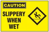Caution Sign, Slippery When Wet (With Symbol, Yellow Background) 
