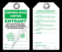 Confined Space Control, Entrant Self-Laminating Peel and Stick Safety Tag  