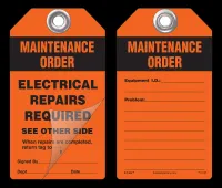 Maintenance Order, Electrical Repairs Required Self-Laminating Peel and Stick Safety Tag