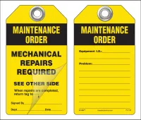 Maintenance Order, Mechanical Repairs Required Self-Laminating Peel and Stick Safety Tag