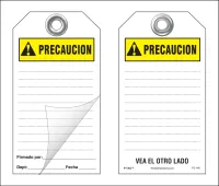 Precaucion Self-Laminating Peel and Stick Safety Tag (Spanish, Ansi)  