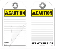 Caution Self-Laminating Peel and Stick Safety Tag (Ansi)