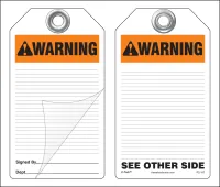 Warning Self-Laminating Peel and Stick Safety Tag (Ansi)