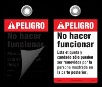 Peligro Bilingual Self-Laminating Peel and Stick Tag, No Hacer Funcionar   (Spanish) 