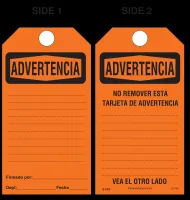 Advertencia (Spanish) Bilingual Paper Safety Tag 
