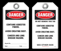 Safety Tag - Danger, Contains Asbestos Fibers, Avoid Creating Dust