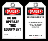 Lockout Safety Tag - Danger, Do Not Operate This Equipment (Disciplinary Action)