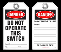 Lockout Safety Tag - Danger, Do Not Operate This Switch