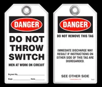 Lockout Safety Tag - Danger, Do Not Throw Switch, Men At Work On Circuit