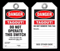 Lockout Safety Tag - Danger, Tagout! Do Not Operate This Switch