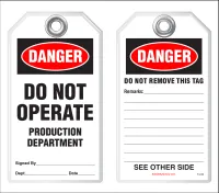 Lockout Safety Tag - Danger, Do Operate, Production Department