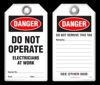 Lockout Safety Tag - Danger, Do Not Operate, Electricians At Work