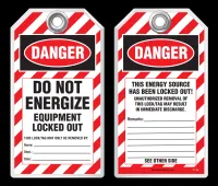 Lockout Safety Tag - Danger, Do Not Energize, Equipment Locked Out