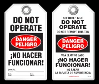 Bilingual Safety Tag - Danger, Peligro, Do Not Operate, No Hacer Funcionar! (English/Spanish)