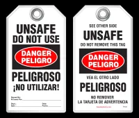 Bilingual Safety Tag - Danger, Peligro, Unsafe, Do Not Use, Peligroso, No Utilizar! (English/Spanish)