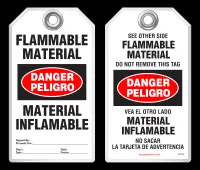 Bilingual Safety Tag - Danger, Peligro, Flammable Material, Material Inflamable (English/Spanish)