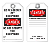 Bilingual Safety Tag - Danger, Ne Pas Operer Cet Equipement, Do Not Operate This Equipment (English/French)