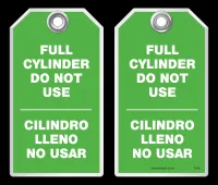 Maintenance Safety Tag - Bilingual Safety Tag, Full Cylinder, Ready For Use, Cilindro Lleno Listo Para Usar