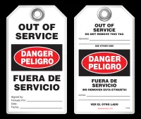 Lockout Safety Tag - Bilingual Safety Tag, Danger,  Out of Service, Peligro, Fuera De Servicio