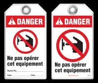 Bilingual Safety Tag - Danger, Ne Pas Operer Cet Equipement  (Ansi - French)