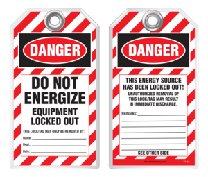 Lockout Safety Tag - Danger, Do Not Energize, Equipment Locked Out
