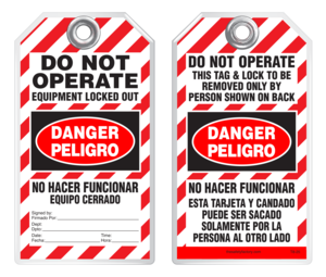 Bilingual Safety Tag - Danger, Peligro, Do Not Operate, Equipment Locked Out By, No Hacer Funcionar (English/Spanish)