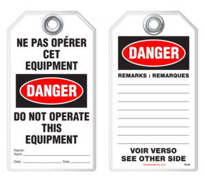 Bilingual Safety Tag - Danger, Ne Pas Operer Cet Equipement, Do Not Operate This Equipment (English/French)